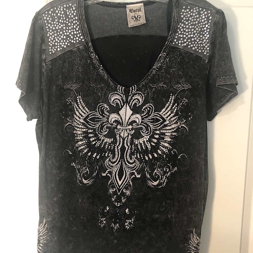 XL black bling cross shirt from Vocal